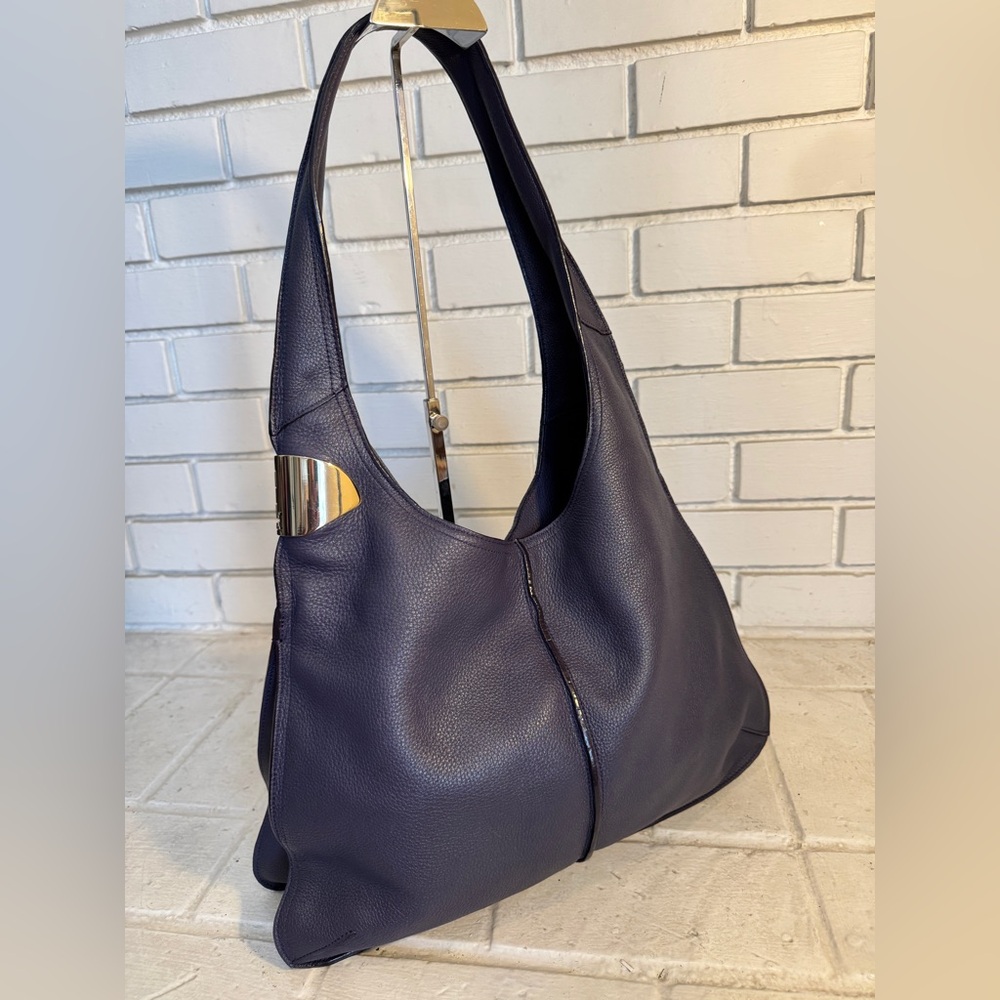 Halston Heritage Blue Leather Shoulder Bag with Silver Buckle Feature